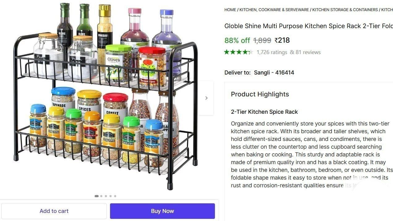 Globle Shine Multi Purpose Kitchen Spice Rack 2-Tier Foldable Stand for Kitchen Cabinet Utensil Kitchen Rack Price in India - Buy Globle Shine Multi Purpose Kitchen Spice Rack 2-Tier Foldable Stand fo