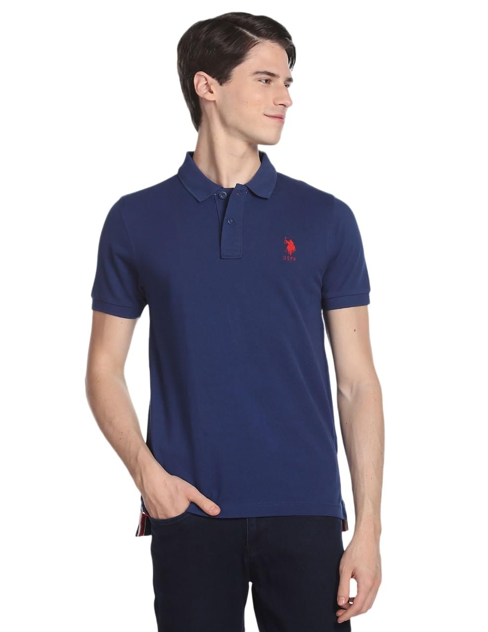 U.S. POLO ASSN. Men's Cotton Regular Fit Half Sleeve T-Shirts (Ustshc0057_Blue_Medium)