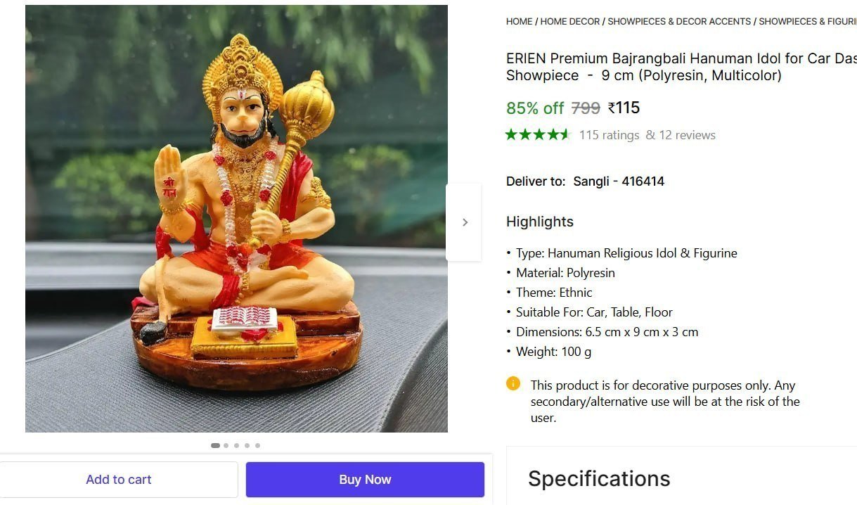 ERIEN Premium Bajrangbali Hanuman Idol for Car Dashboard & Office Desk Decor Decorative Showpiece  -  9 cm Price in India - Buy ERIEN Premium Bajrangbali Hanuman Idol for Car Dashboard & Offic