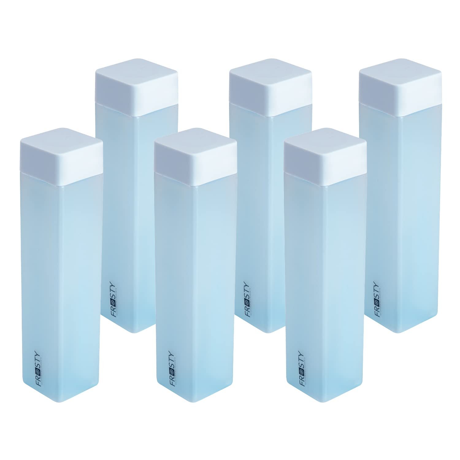 Frosty Plastic Food Grade Fridge Square Water Bottle Gift Set(6 pieces, 1L,Blue) | 950 milliliter