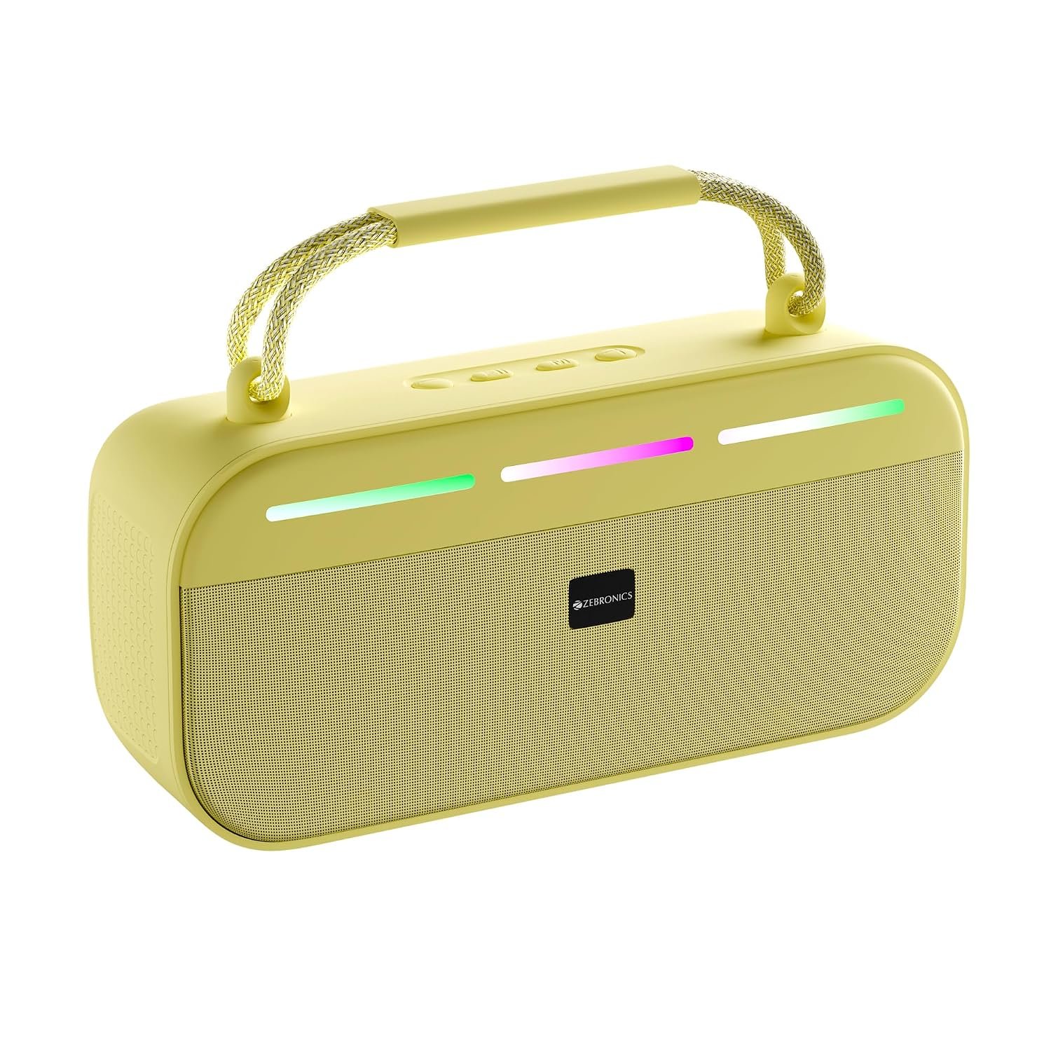 Zebronics Sound Feast 45 Portable Bluetooth Speaker, 20W RMS, Up to 5h Playback, 6.6cm Driver, Deep Bass, 4 RGB Modes, BT v5.4, USB, mSD, TWS, Type-C Charging, Carry Handle (Yellow)