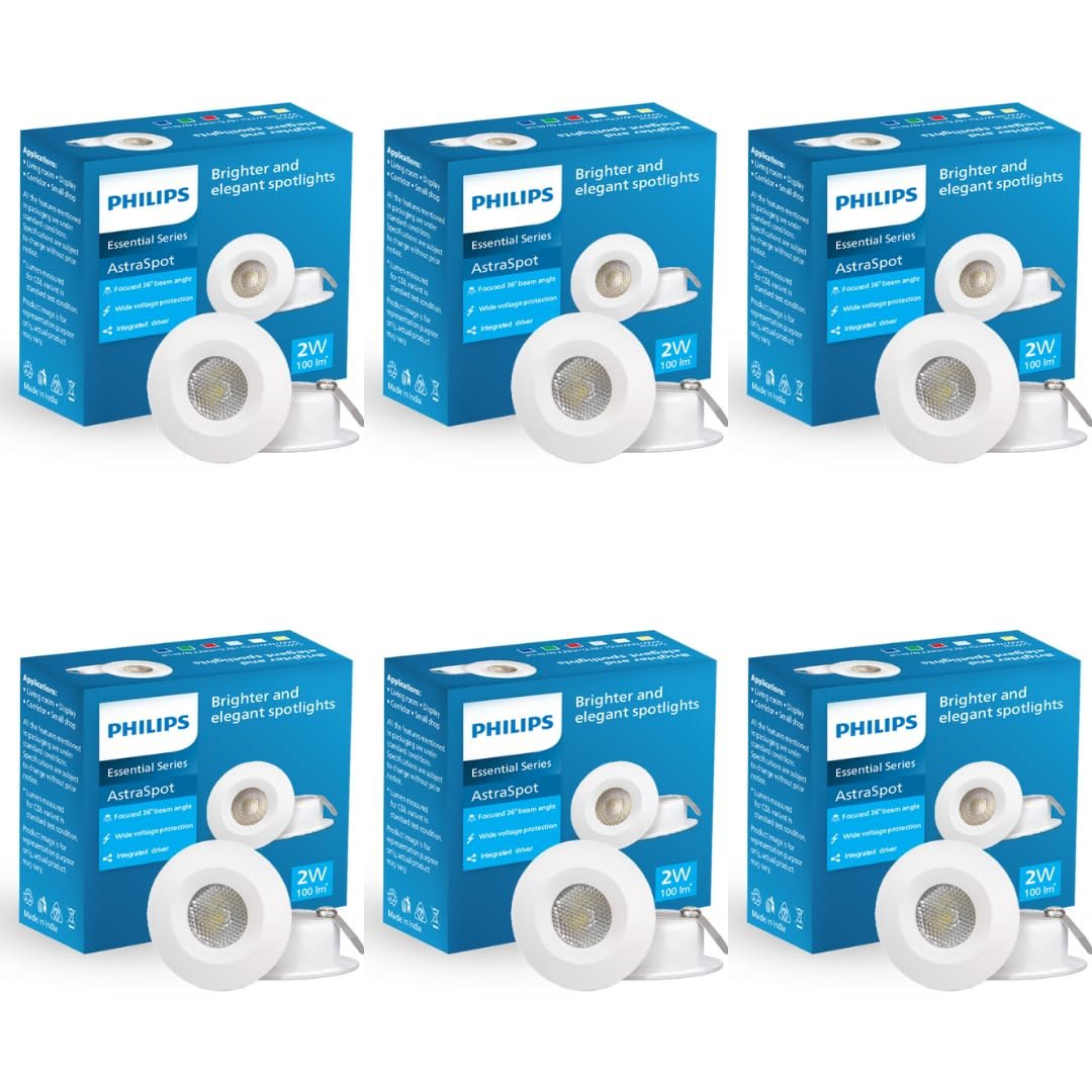 PHILIPS Astra Spot 2-Watt LED COB Lights (Warm White, Pack of 6, Plastic)