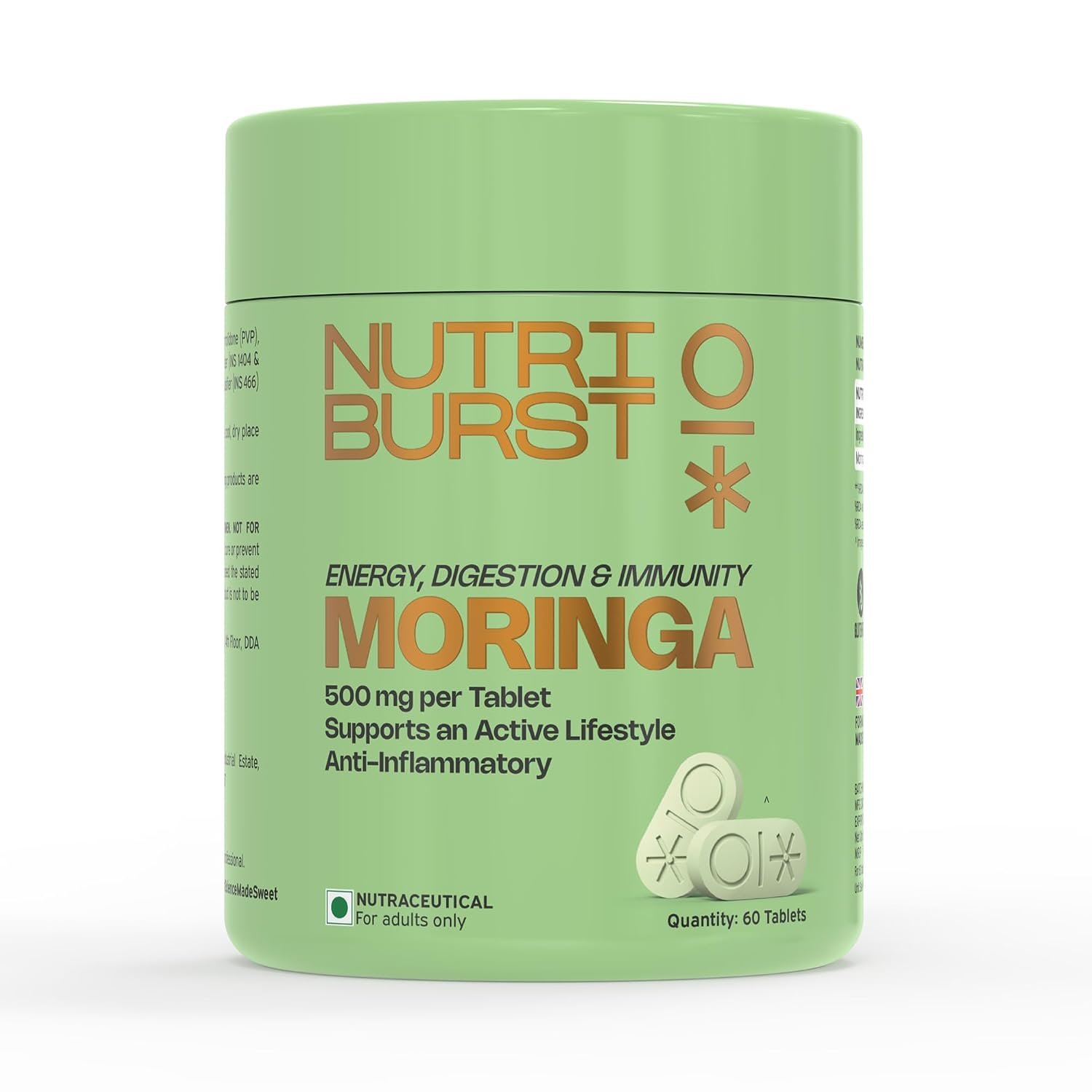 Nutriburst Moringa 500mg – 60 Veg Tablets | Pure & Natural Moringa Supplement for Men and Women | Supports Immunity, Digestion, Energy and Active Lifestyle | Anti-Inflammatory Superfood