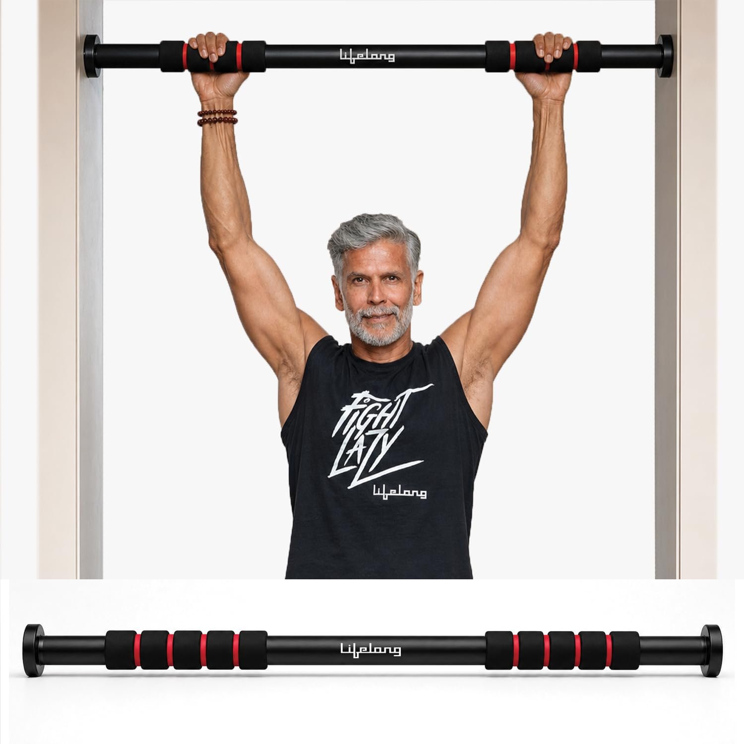 Lifelong Pull Up Bar for Home Kids| Adjustable 62–100 cm Doorway PullUp Bar For Home Gym Equipment |No Screw Pull Up Bar Door Mounted |100kg Capacity, Anti-Slip Lock, Foam Grip Handles |Gym Equipment 