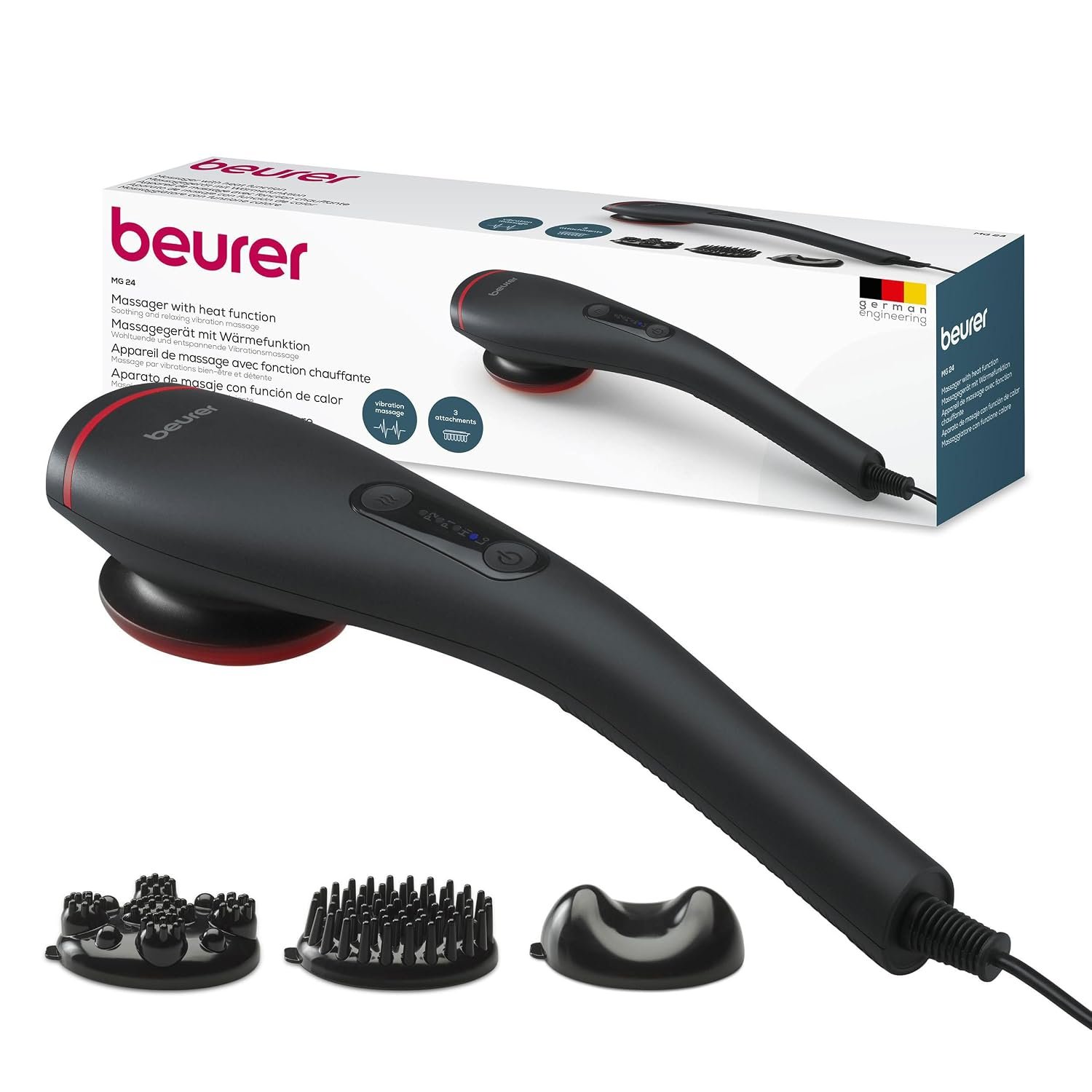 Beurer MG 24 Infrared Body Massager for Pain Relief | Deep Tissue Vibration Massage with Soothing Infrared Heat Therapy | Ergonomic Handheld Design for Muscle Relaxation, Stress Relief, Improved Blood