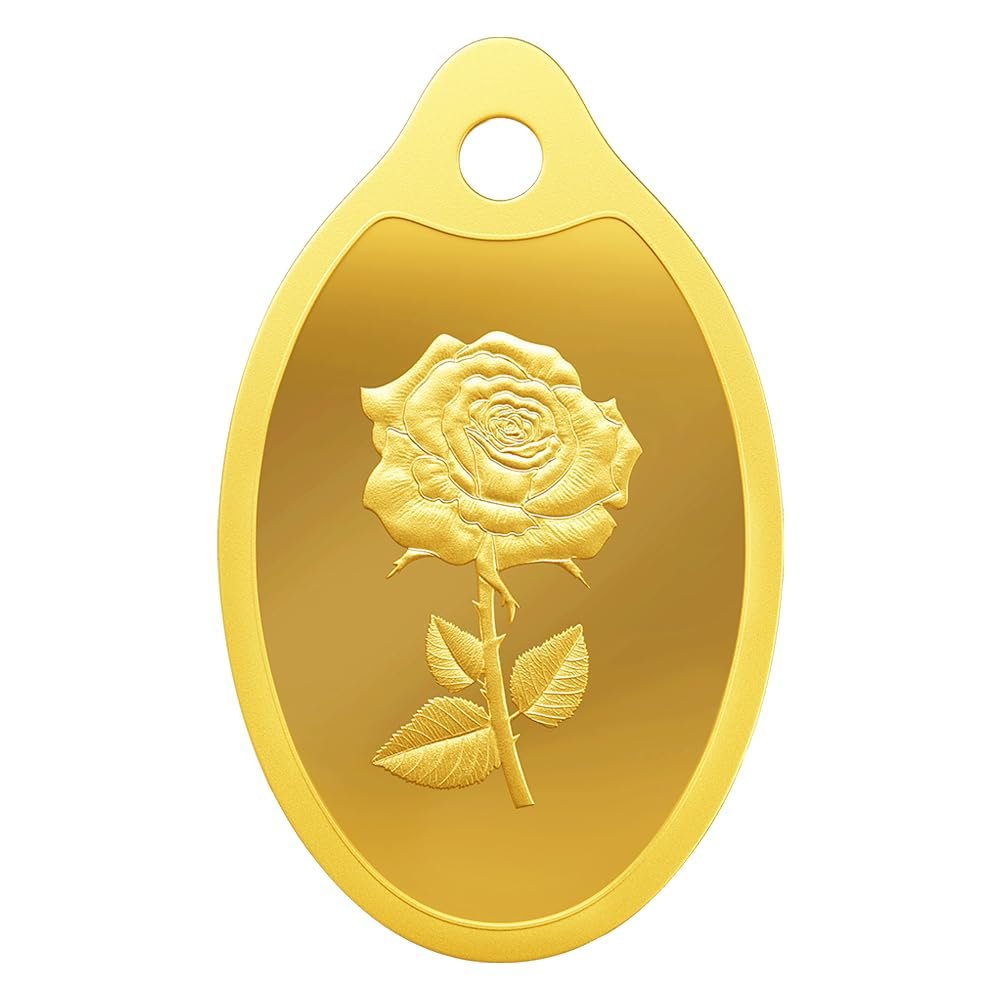 MMTC PAMP 24K 999.9 Purest Rose Engraved Gold Pendant, 2 Gram gold bar & coin, LBMA Certified