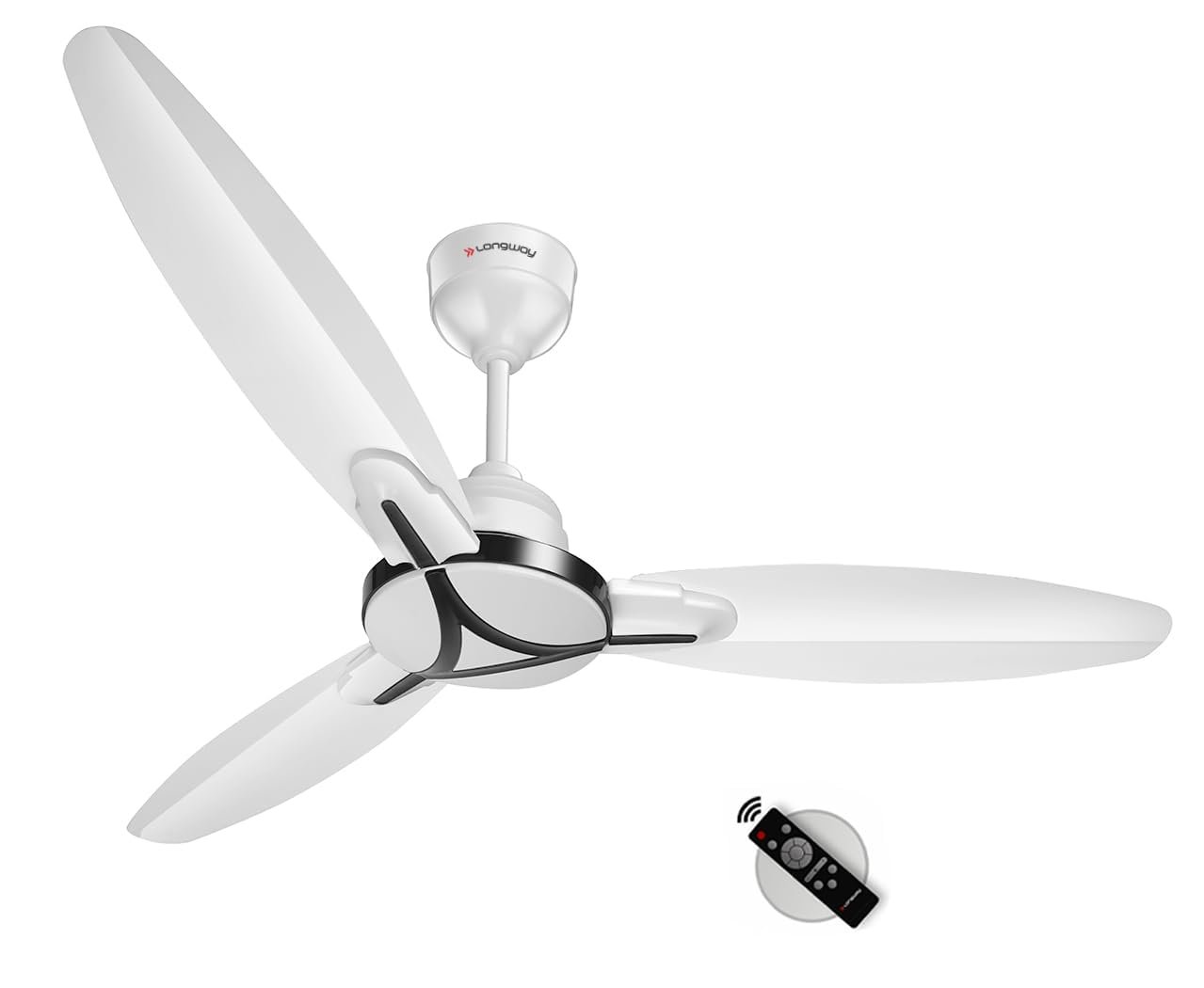 LONGWAY Zephyr 1200 mm BLDC Ceiling Fan with Remote Control | BEE 5 Star Rated Energy Efficient | Ultra High Speed 3 Blade Anti-Dust Decorative Ceiling Fan | 3 Years Warranty (1, White)