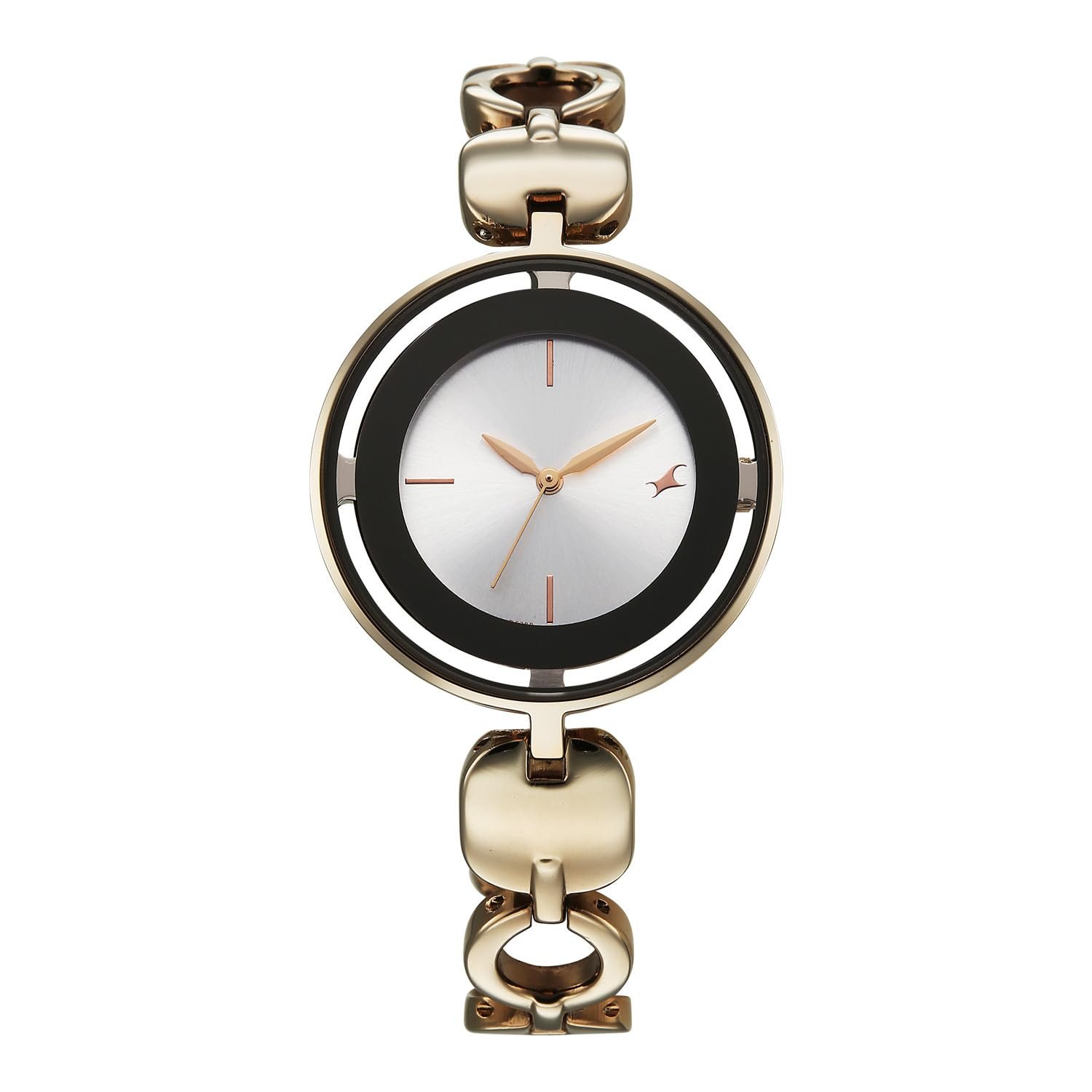 Fastrack Chrome K Quartz Analog with Silver Dial Titanium Brass Solid Strap Watch for Women - 6237QM04