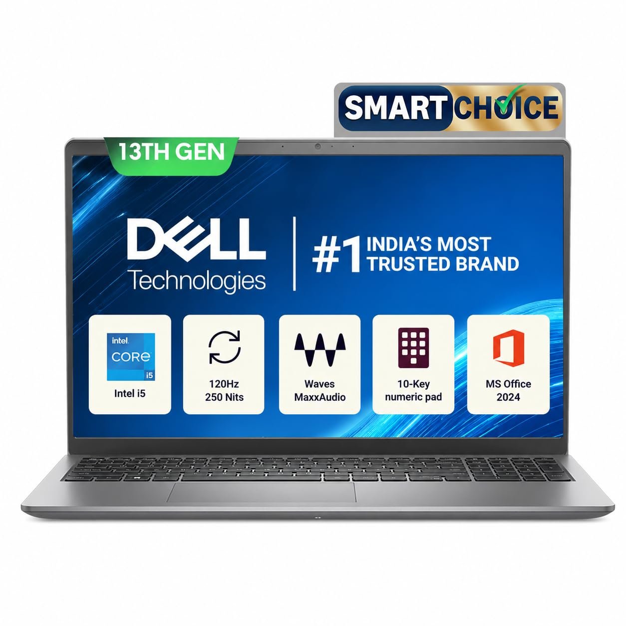 Dell 15 SmartChoice (Previously Inspiron), Intel 13th Gen Core i5-1334U, 16GB, 1TB SSD, FHD,15.6"/39.62cm, Win 11, MSO'24, Silver, 1.62kg, [Dell 15], 12 Month McAfee, Backlit KB, Thin & Li