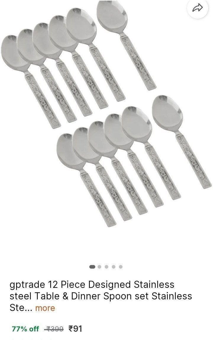 gptrade 12 Piece Designed Stainless steel Table & Dinner Spoon set Stainless Steel Table Spoon Price in India - Buy gptrade 12 Piece Designed Stainless steel Table & Dinner Spoon set Stainless