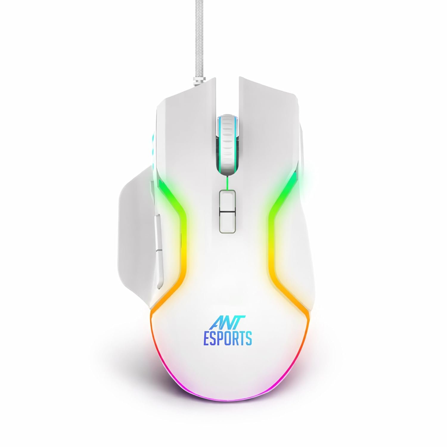 Ant Esports GM320 RGB Optical Wired Gaming Mouse | 8 Programmable Buttons | 12800 DPI I Ergonomic Design with Braided Cable - White