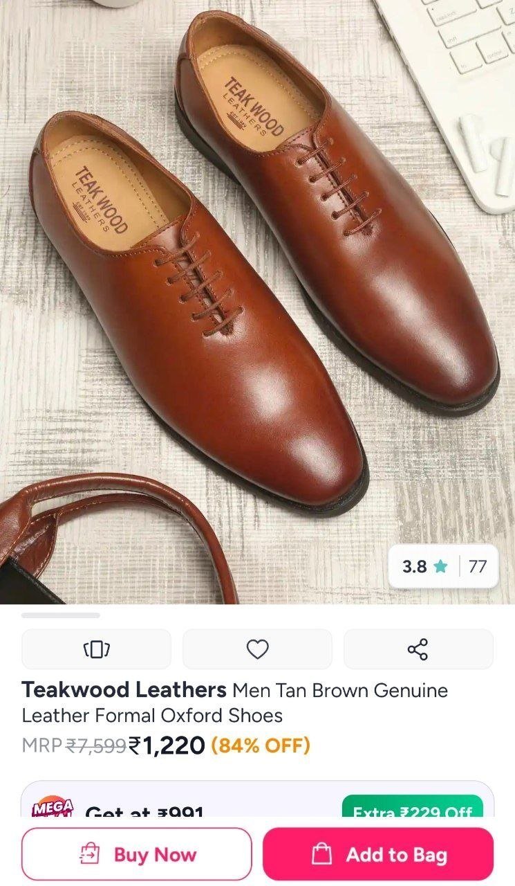 Buy Teakwood Leathers Men Tan Brown Genuine Leather Formal Oxford Shoes -  - Footwear for Men