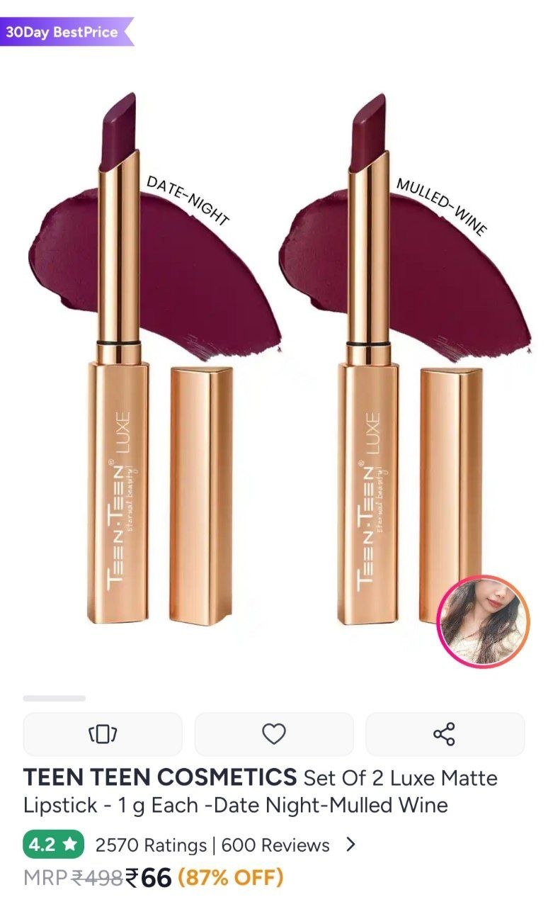 Buy TEEN TEEN COSMETICS Set Of 2 Luxe Matte Lipstick   1 G Each  Date Night Mulled Wine -  - Personal Care for Women