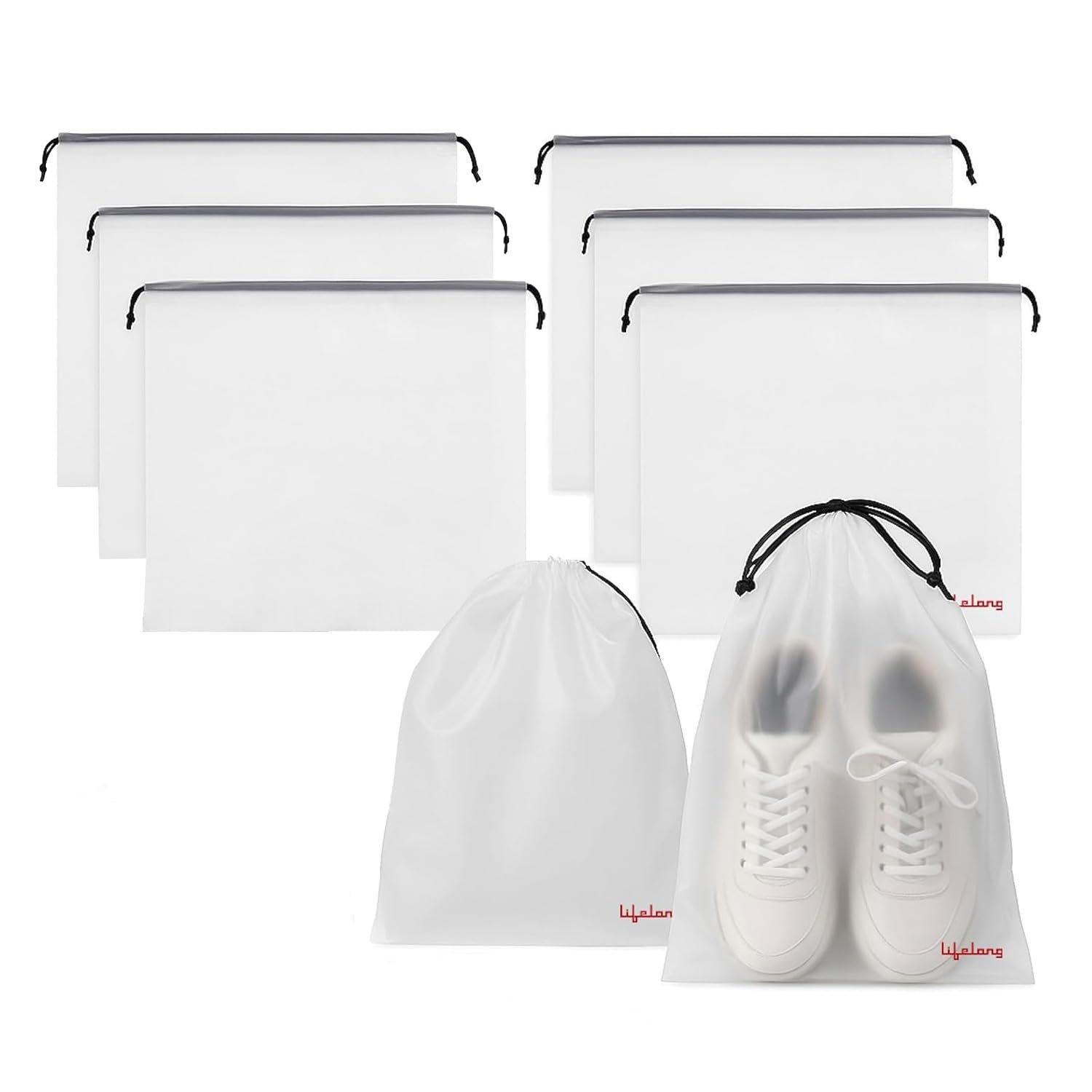 Lifelong Shoe Bags for Travel, Drawstring Travel Shoe Bags for Packing, Dustproof Portable Travel Shoe Storage Bag for Men and Women, Clear, Large, Pack of 6