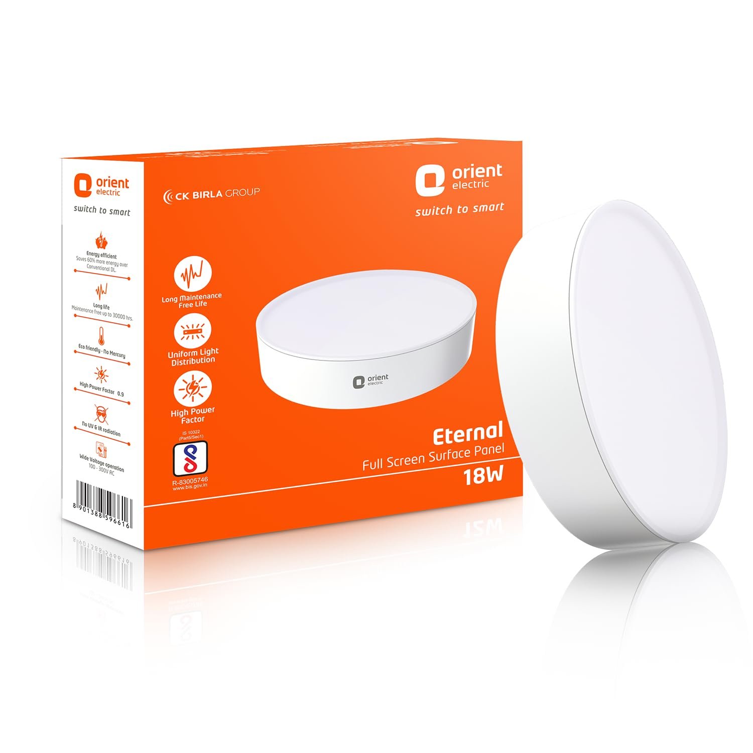 Orient Electric 18W Rimless Round LED Full Screen Surface Panel Light | 6500K, Cool White| Surface Ceiling LED Light (No False Ceiling Required)| Pack of 1