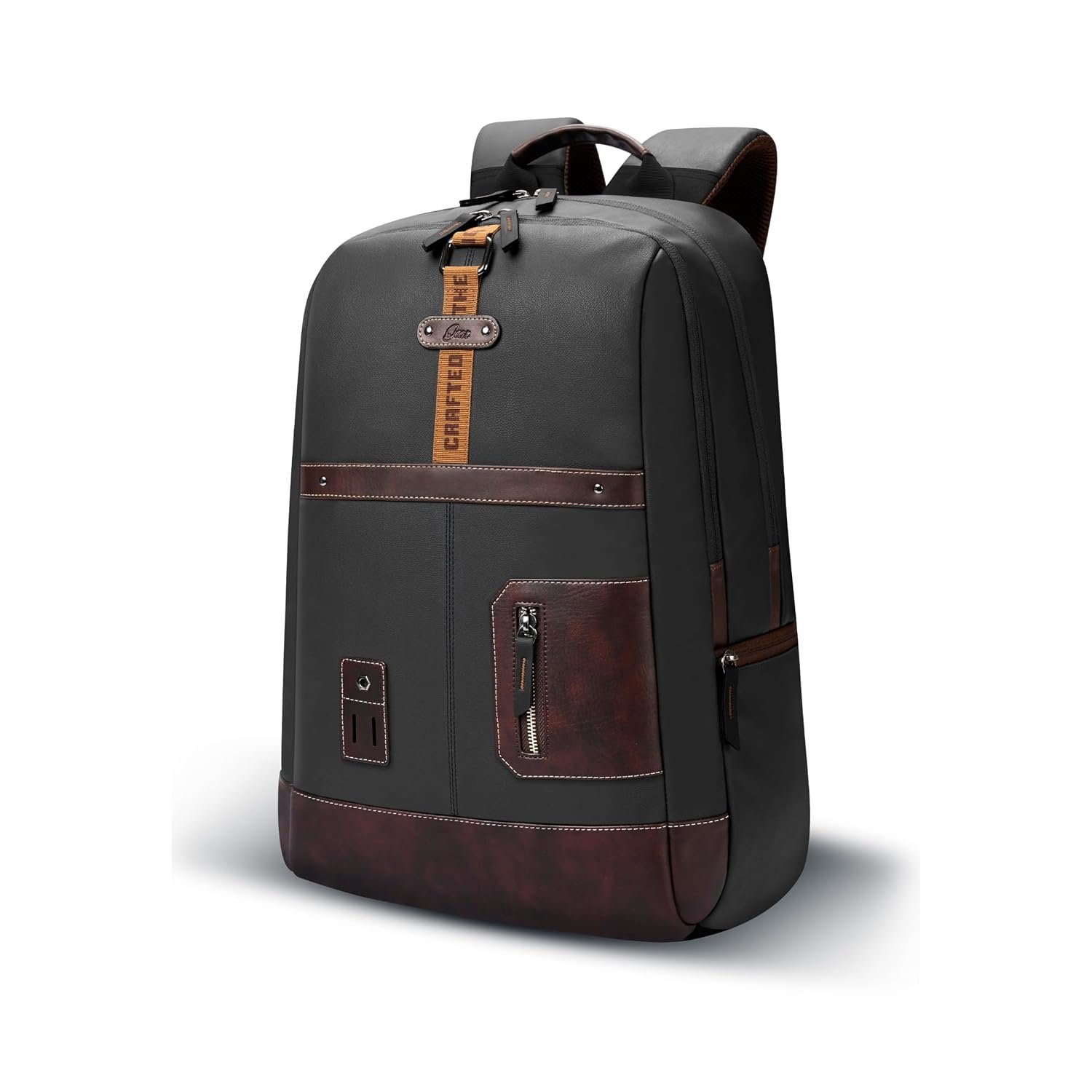Gear Classic 6 18"/31L Antitheft Large Faux Leather Water Resistant Laptop backpack/Laptop backpack/Casual Backpack/Daypack/Travel Backpack/College Bag For Men/Women(Black-Brown)