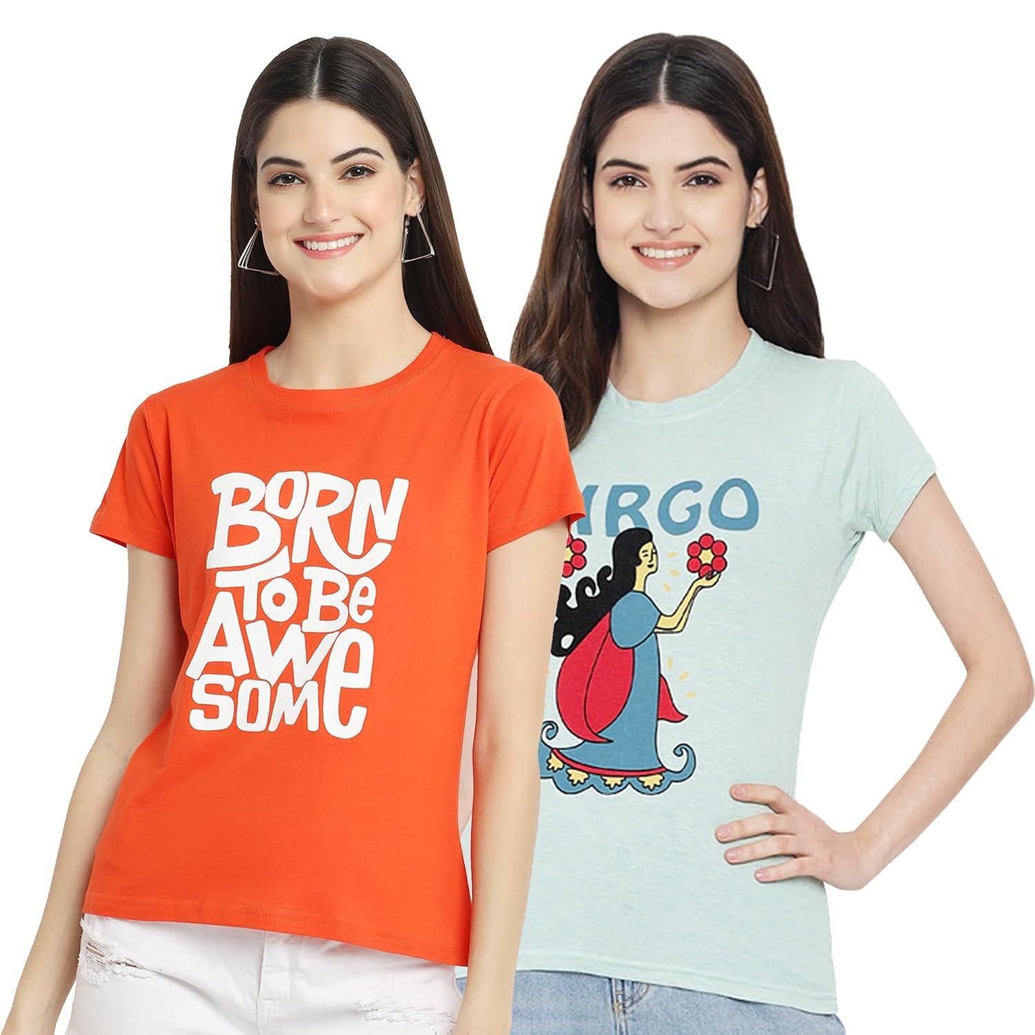 Style Go Women's/Girls Cotton Regular Fit Latest Graphic Stylish Printed Short Sleeves Casual T-Shirt || Trends & Stylish (Pack 2)