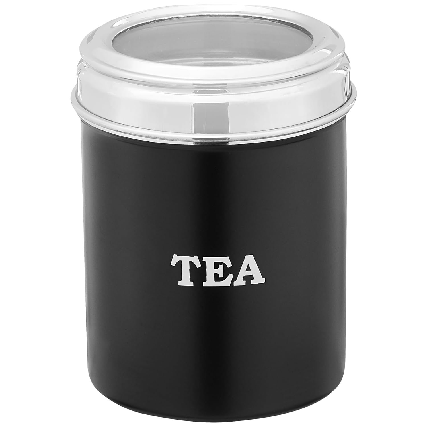 Amazon Brand - Solimo Stainless Steel See-Through Canister SET For Tea-Coffee-Sugar | BIS-Approved | 600ml I Matte Black I Set of 3