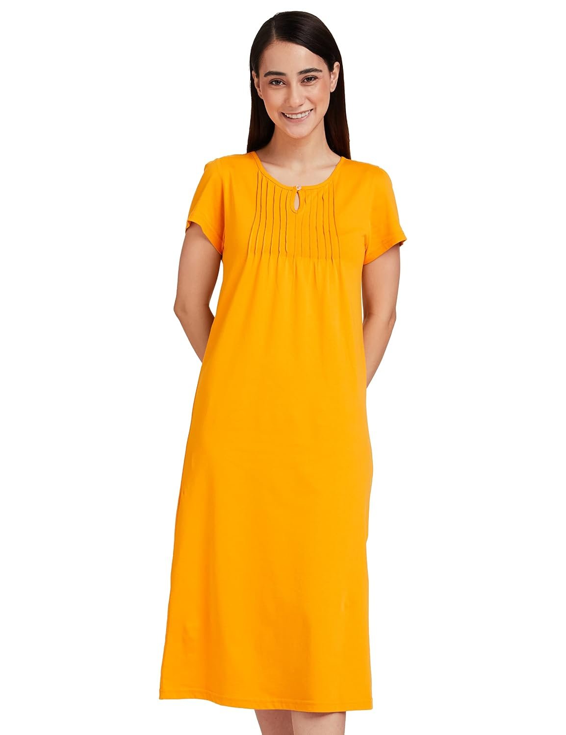 Amazon Brand - Symbol Women Cotton Calf Length Regular Fit Nighty | Night Dress (Available in Plus Sizes)