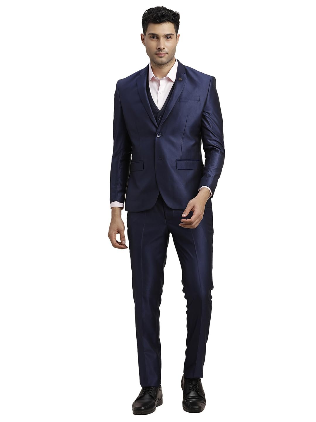 Turtle Men Poly-Viscose Three Piece Suit – Dobby Print, Full Sleeve Blazer, Waistcoat & Pant for Wedding & Party
