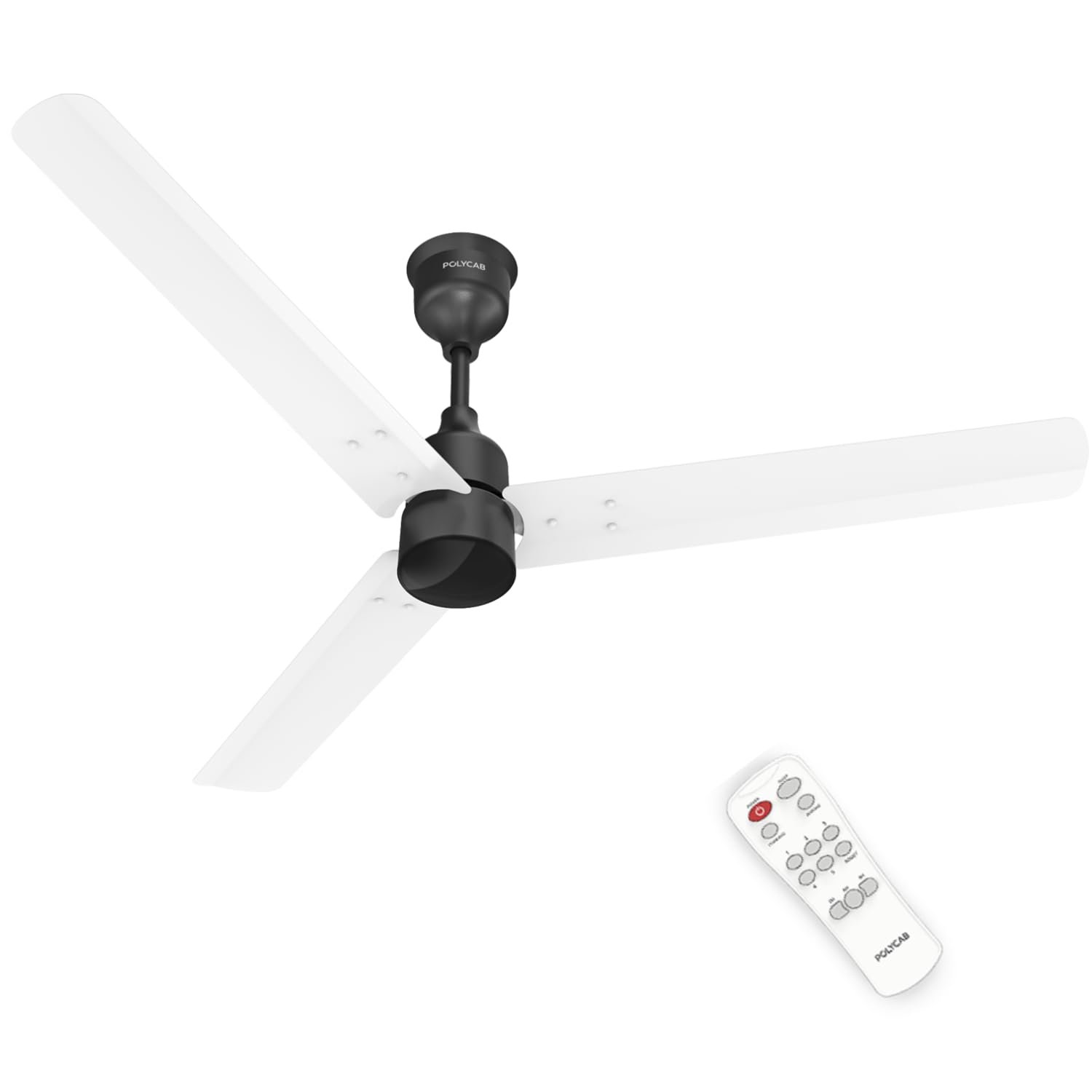 Polycab Wizzy Plus 1200mm 5-Star BLDC, Remote Ceiling fan for Living Room| 55% Energy Saving, 100% Copper, High Air Delivery | 3+1 yr Warranty, Free Installation【Matt White Black】