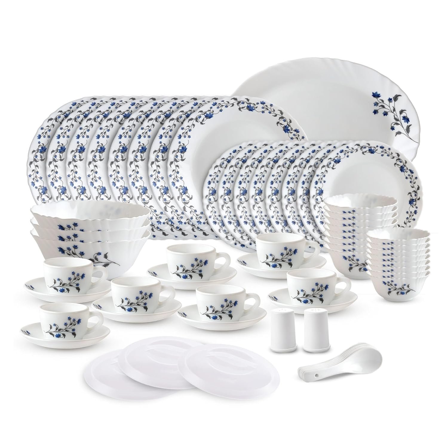 Cello Imperial Series Vinea Opalware Dinner Set | 65 Units | Opal Glass Dinnerware | Chip-Resistant, Scratch-Resistant, Microwave & Dishwasher Safe | Elegant Floral Pattern | White