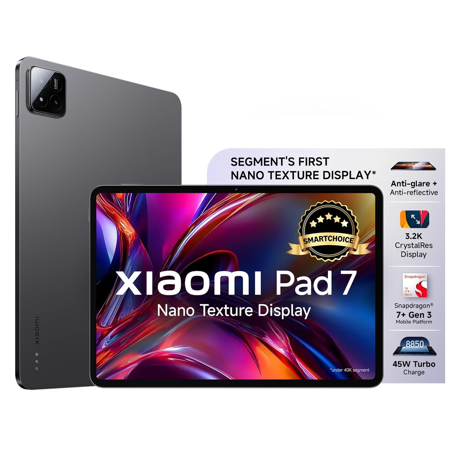 XIAOMI Pad 7 Nano Texture Display [Smartchoice] | Snapdragon 7+ Gen 3| 3.2K Display (28.44 cm /11.2") Tablet| 12GB, 256GB| Anti-Reflective| Anti-Glare| HyperOS 2| Dolby Vision Atmos | Graphite Gre