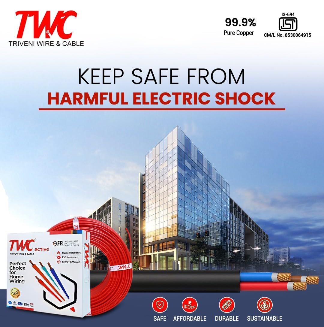 TWC Active Blue 6 SQMM 180 METER | Copper Wire | HRFR (Heat Resistant Flame Retardant) Lead-Free Cable | Low Smoke Halogen-Free Wire for Home & Industrial Electrical Wiring