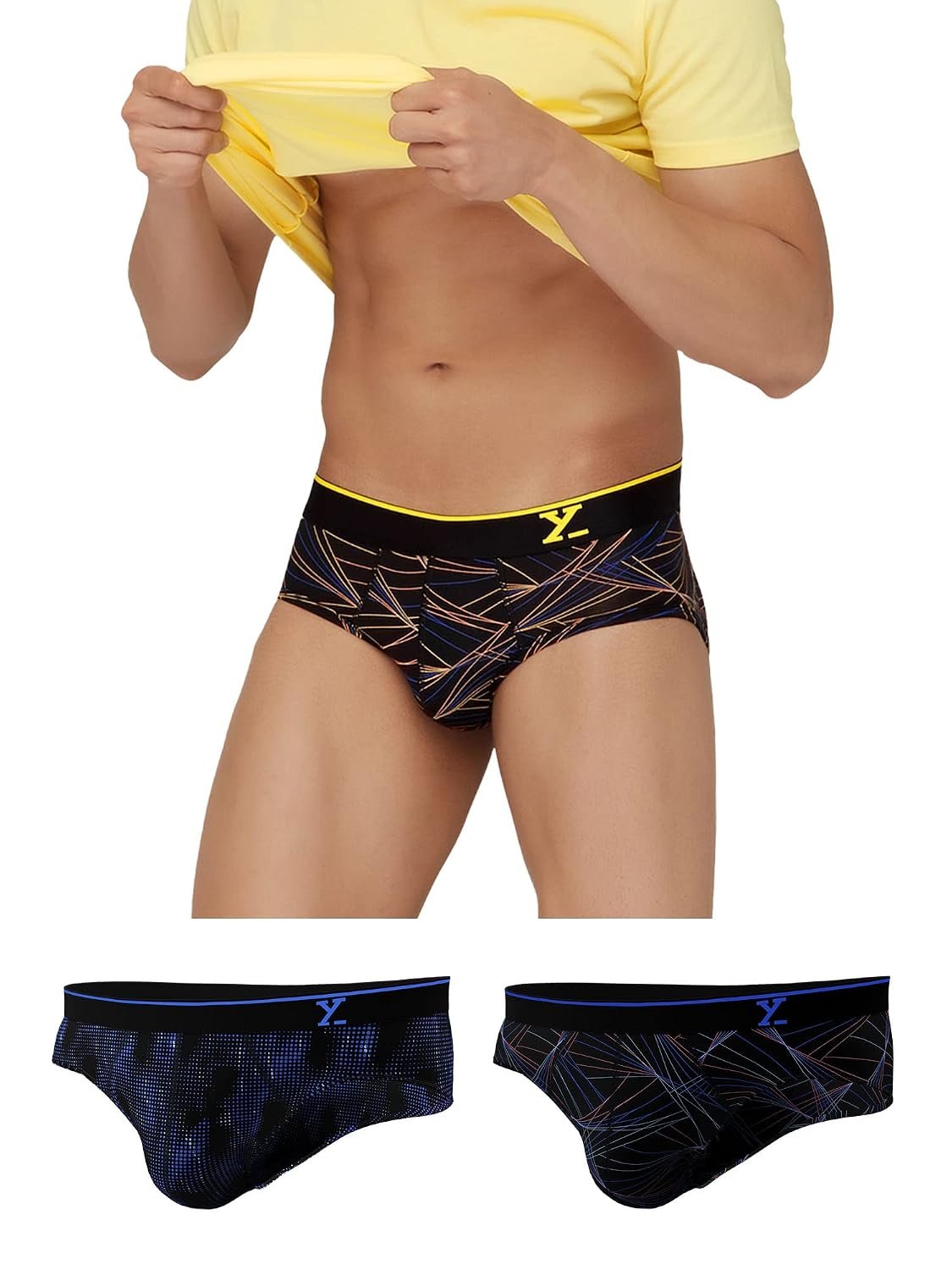XYXX Men's Urbane & Flux Micromodal Regular Fit Printed Antimicrobial Briefs with No Marks Waistband (Pack of 3)