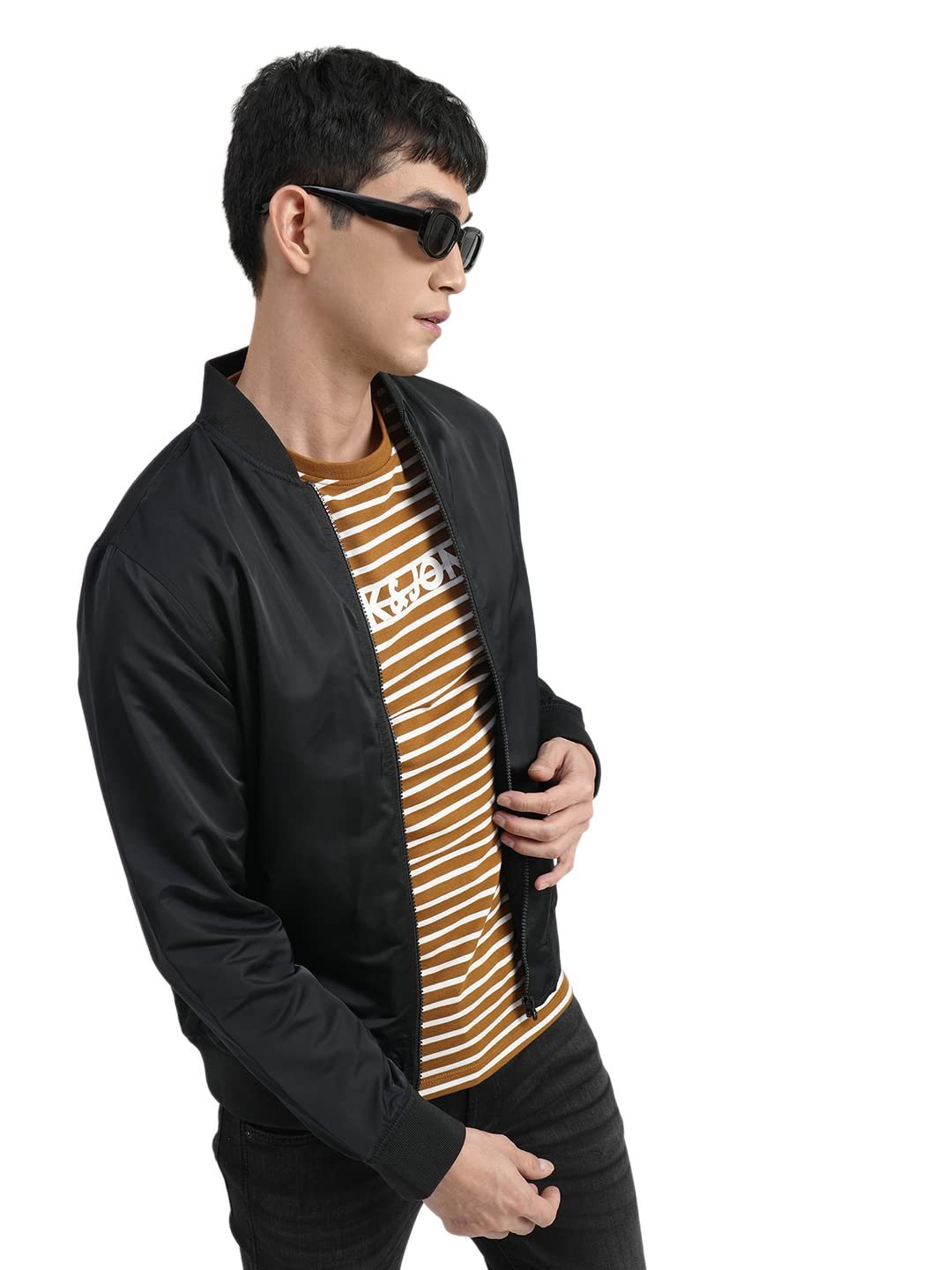 JACK & JONES Men's Cotton Striped Slim Fit Crew Neck T-Shirt