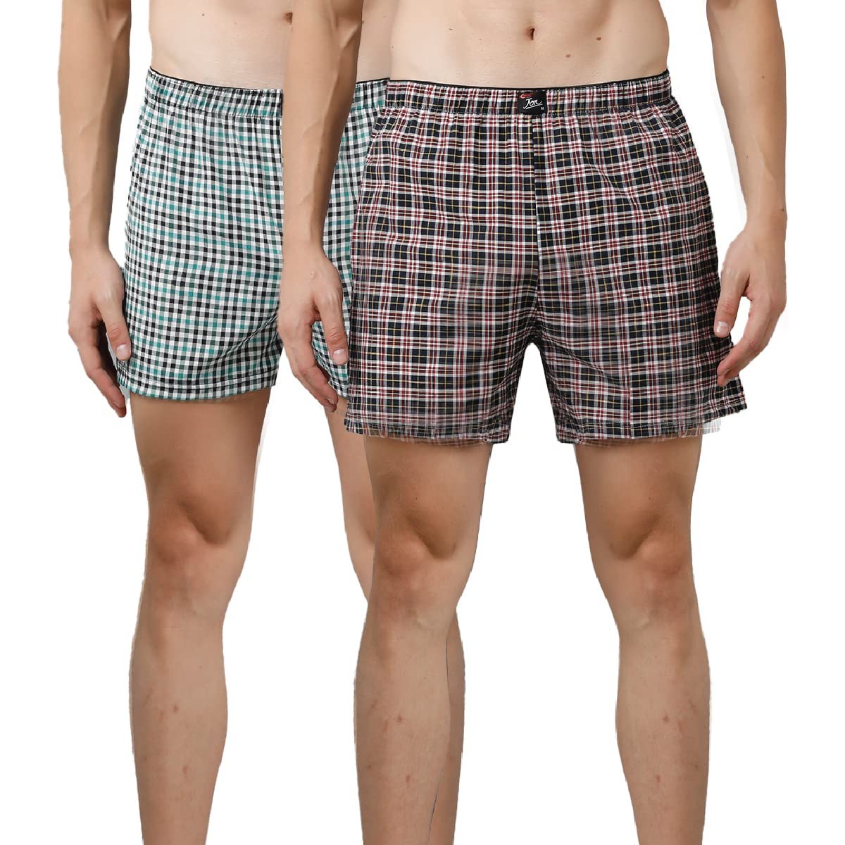 Rupa Jon Checkered Boxer Shorts for Men, 100% Cotton Material, Regular Fit, Dual Side Pocket, Assorted, Pack of 2