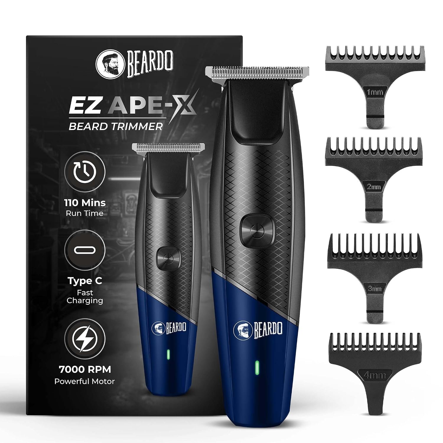 Beardo EZ Ape-X Beard Trimmer for Men | Trimmer for Gen Z | 110 Mins Runtime | 7000 RPM Powerful Motor | Multiple Length Settings | Durable Trimmer