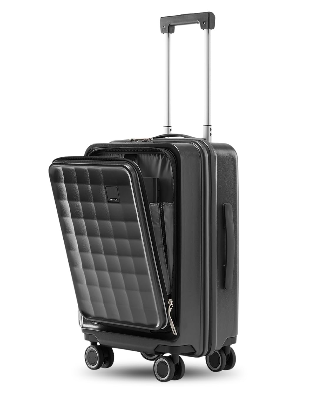 SNITCH Rubik Laptop Cabin Size Grey Polycarbonate Hard Travel Suitcase - Trolley Bag Small & Luggage with 8 Wheels, Premium Lock, Laptop Compartment & Free Shoe Bag