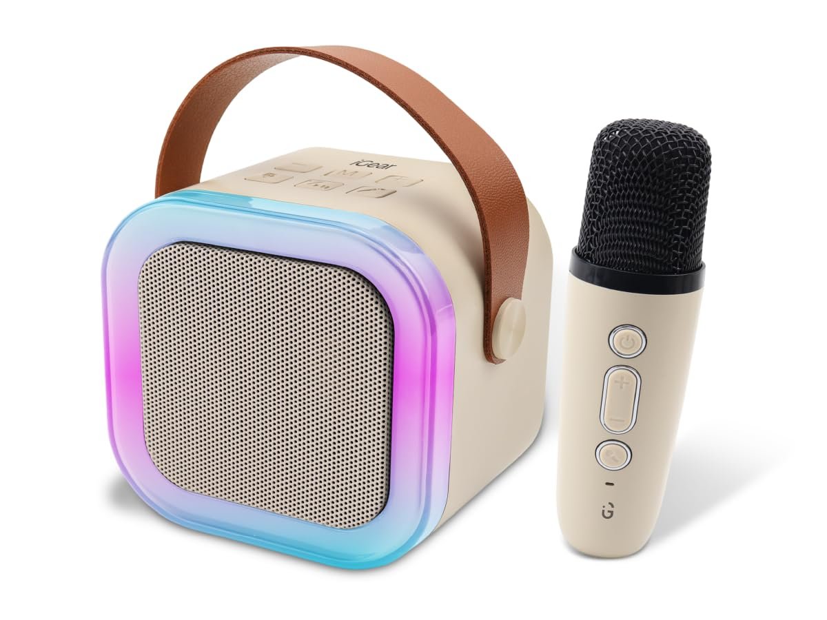 iGear Melody Rechargeable Bluetooth Portable Karaoke Machine for Kids Adults, RGB LED Lights, 1500mAh Battery, Musical Toys for Boys, Girls and Adults