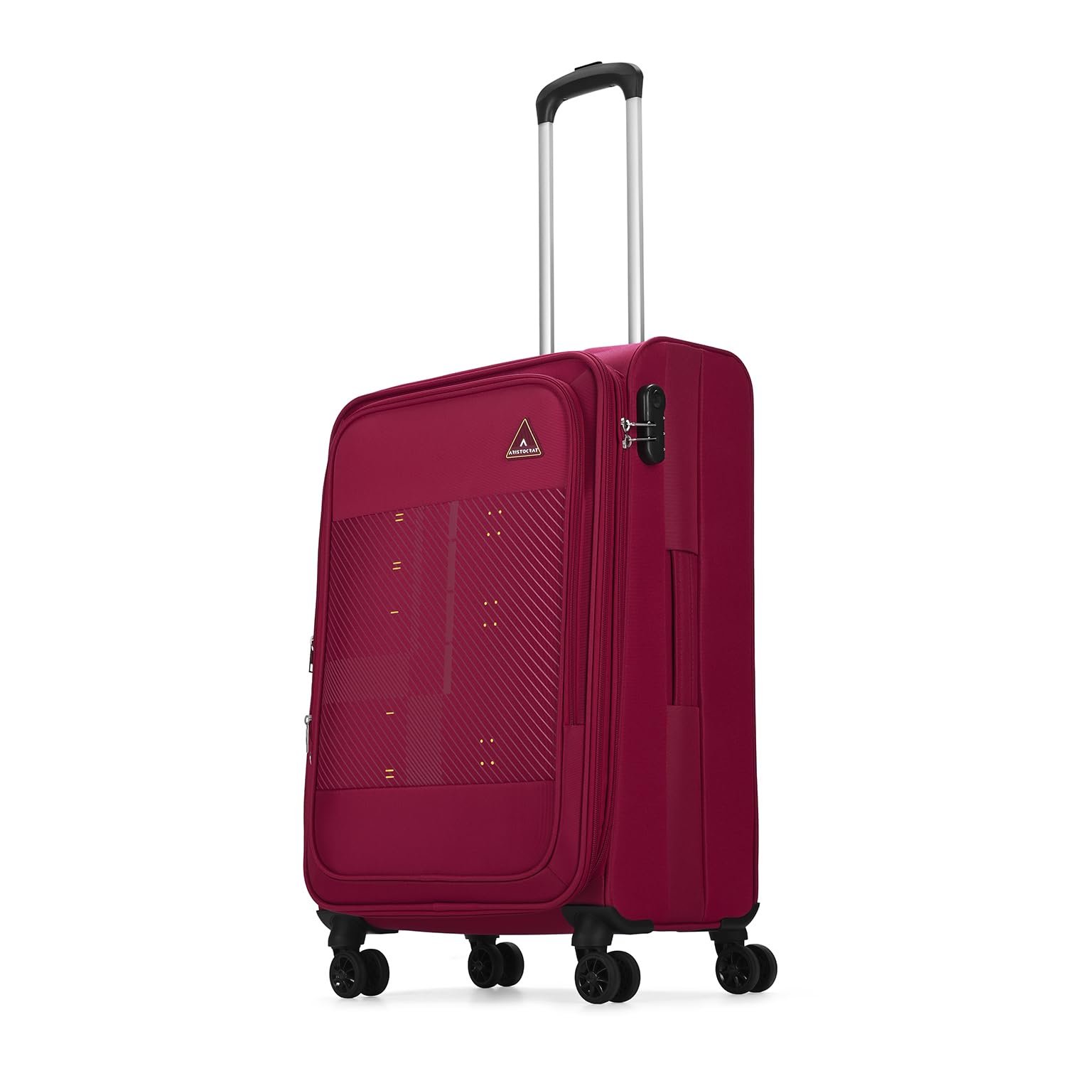 Aristocrat Duralite Soft Case Medium Size 8-Wheel Trolley Bag, Red | Spacious, Zipper Expander, Front Pocket, Durable Polyester Case, Combination Lock, Travel Luggage, 3-Year Global Warranty