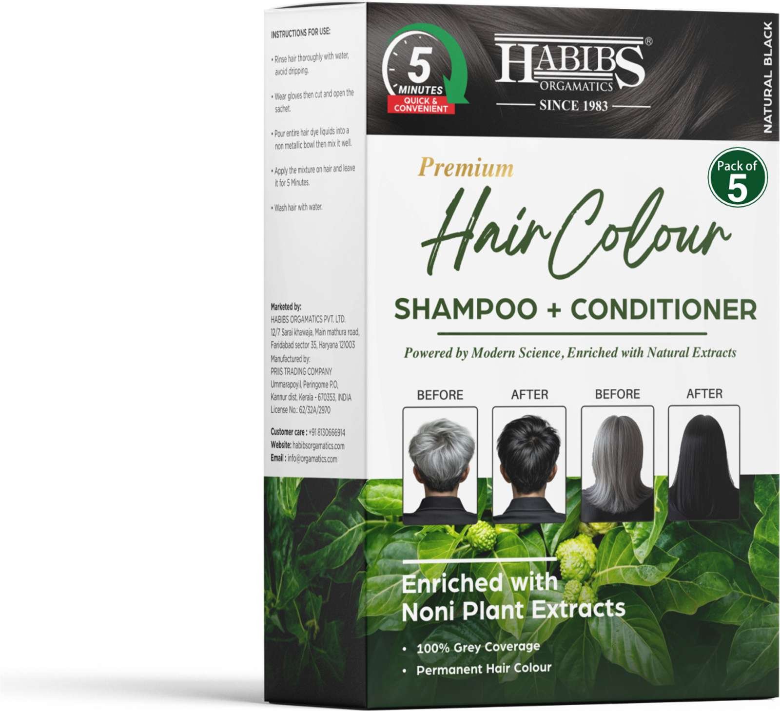 habibs orgamatics colour shampoo 5 minutes quick grey coverage enriched noni plant extracts black