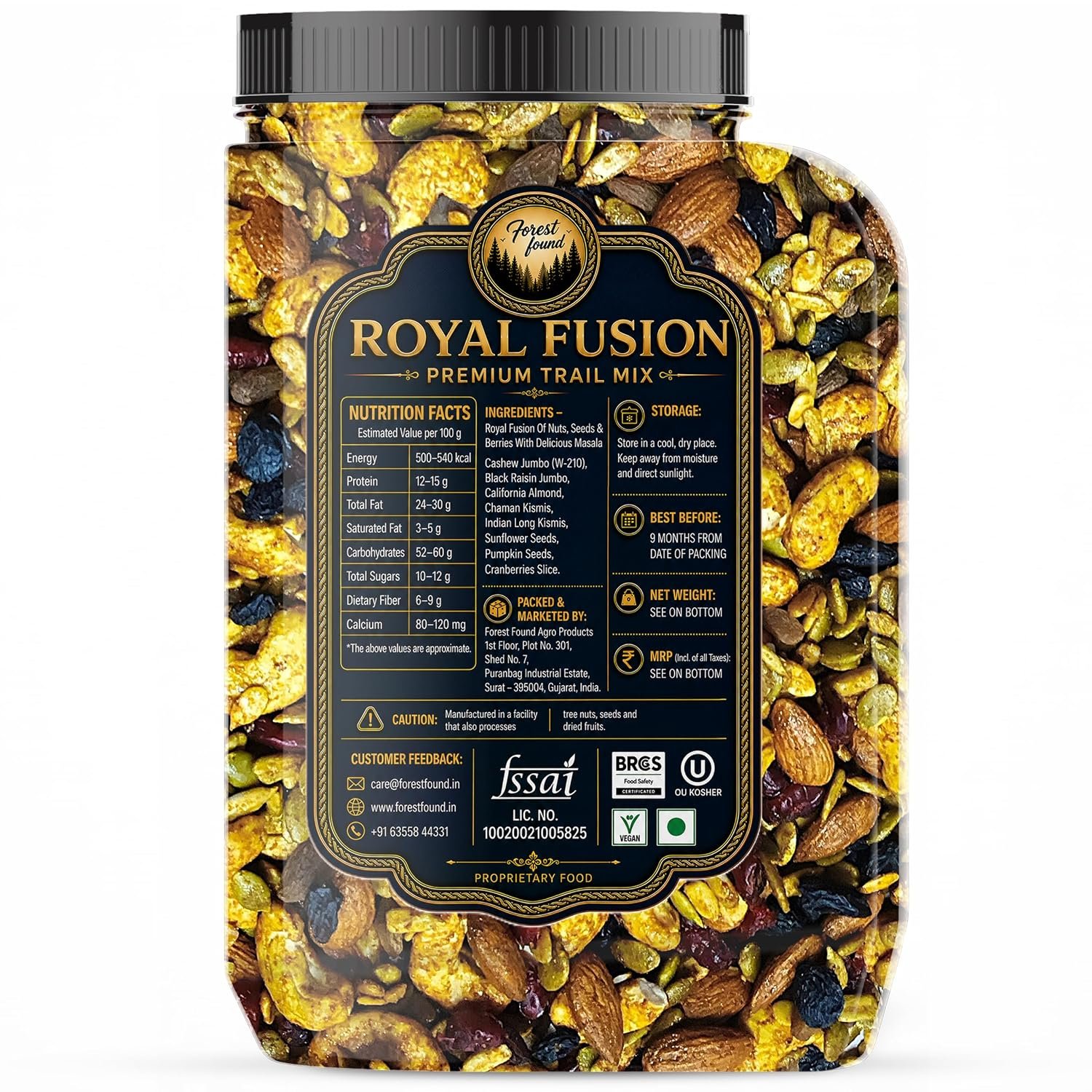 Forest Found Royal Fusion Masala Dry Fruits Trail Mix - 400gm | Premium Dry Fruit Mix For Snacking | With Cashews, Almonds, Raisins, Cranberries, Sunflower & Pumpkin Seeds | No Palm Oil & Flav