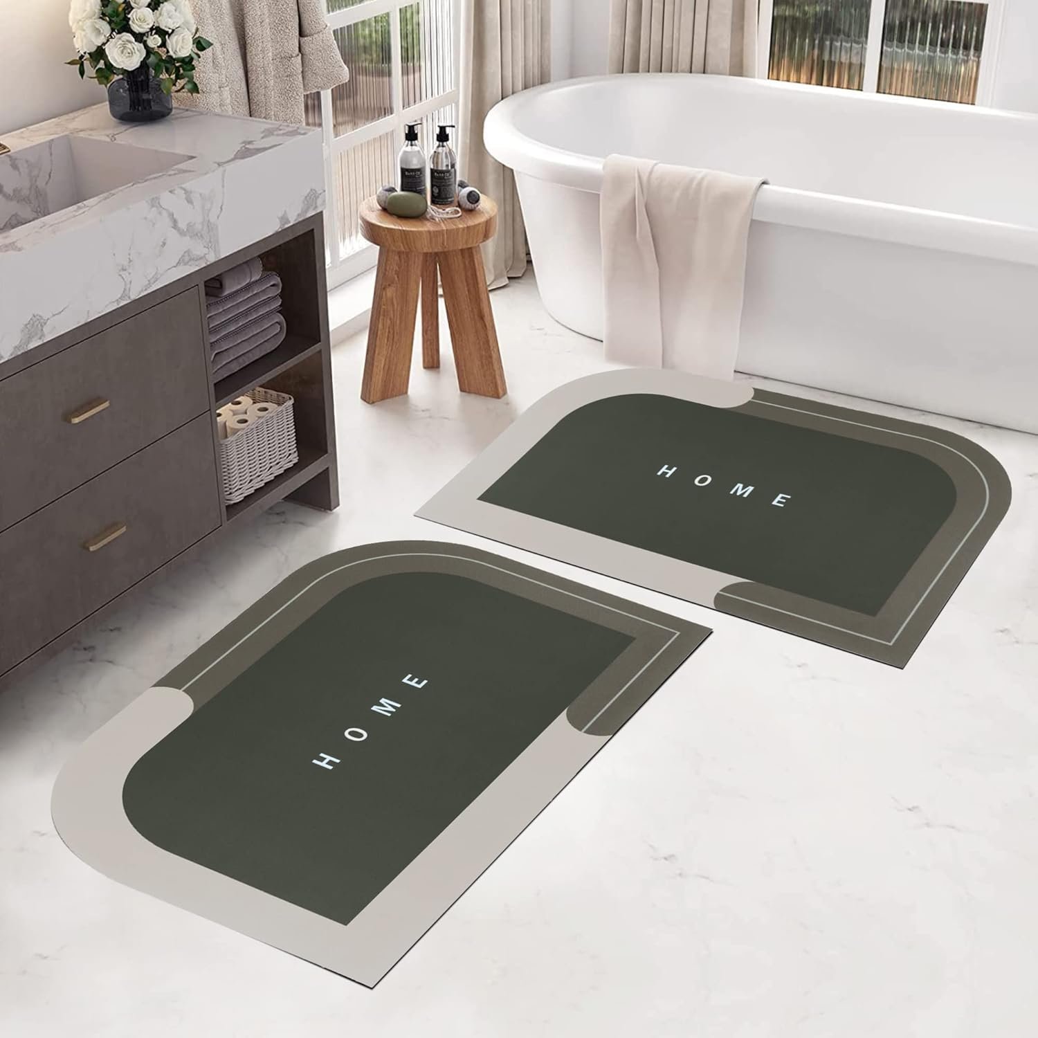 Story@Home Bathroom Mat Set of 2|Grey Oval Rubber Bath Mats,Anti-Skid Non-Slip Quick Dry Water Absorbent Bathroom Rugs,Soft Floor Mats for Bathroom, Shower,Wash Basin, Kitchen & Home | 40 x 60 cm
