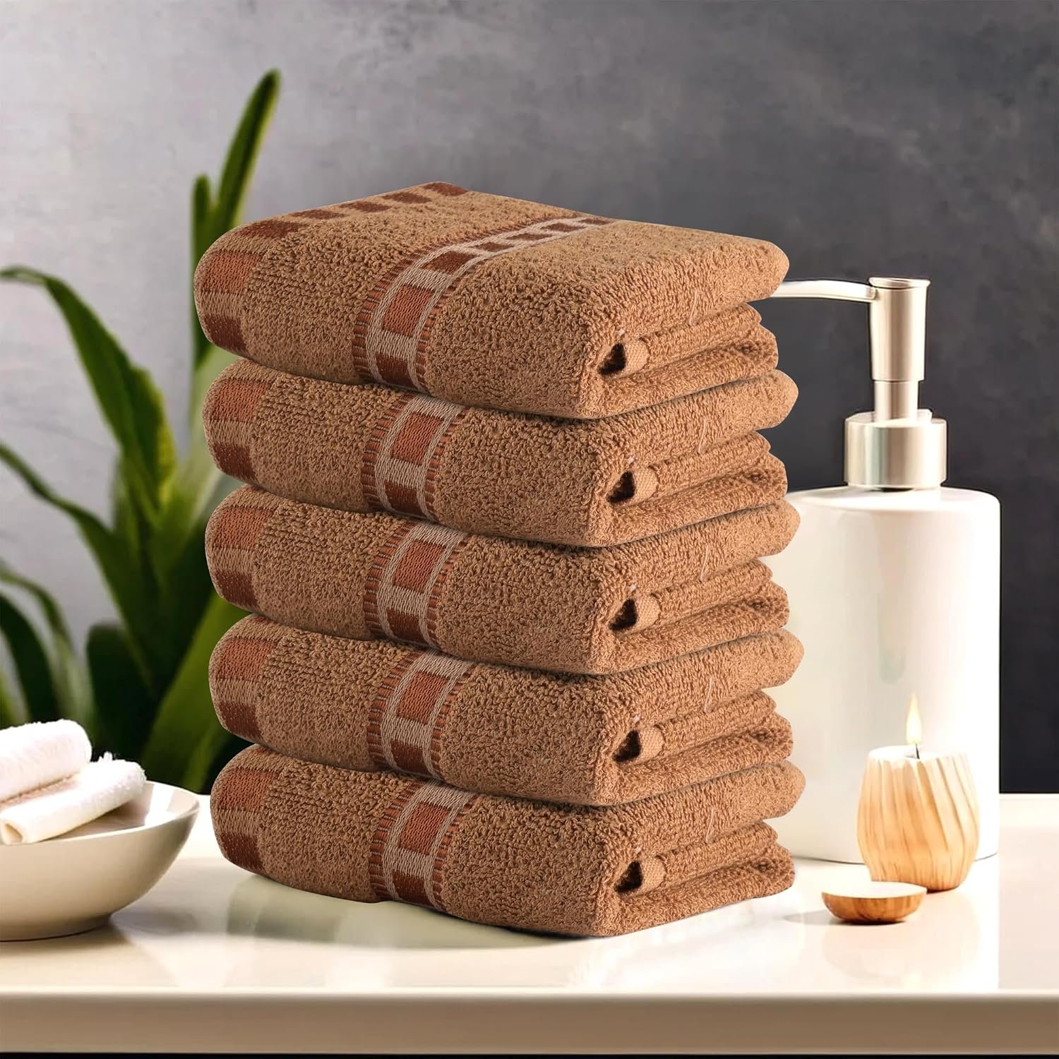 Urbane Home Pack of 5 Cotton Hand/Face Towels for Men & Women | Easily Washable | Workout Gym Napkins for Men | Pocket Towel - Golden