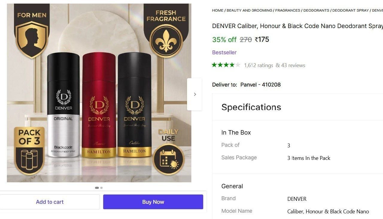 DENVER Caliber, Honour & Black Code Nano Deodorant Spray  -  For Men Price in India - Buy DENVER Caliber, Honour & Black Code Nano Deodorant Spray  -  For Men online at Shopsy.in