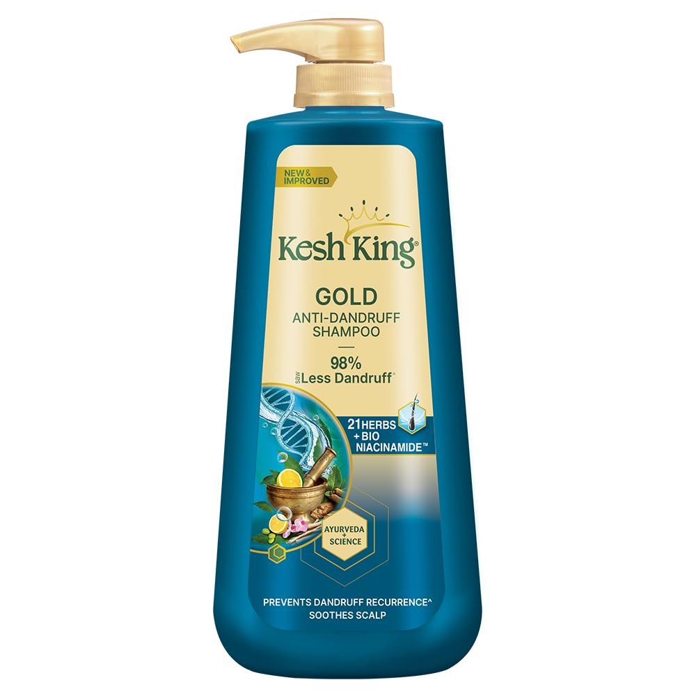Kesh King Gold Anti-Dandruff Shampoo with 21 Herbs + Bio Niacinamide for Men & Women I 99% Users saw reduced dandruff in 2-weeks* I Eliminates dandruff & maintains scalp moisture, 600ml