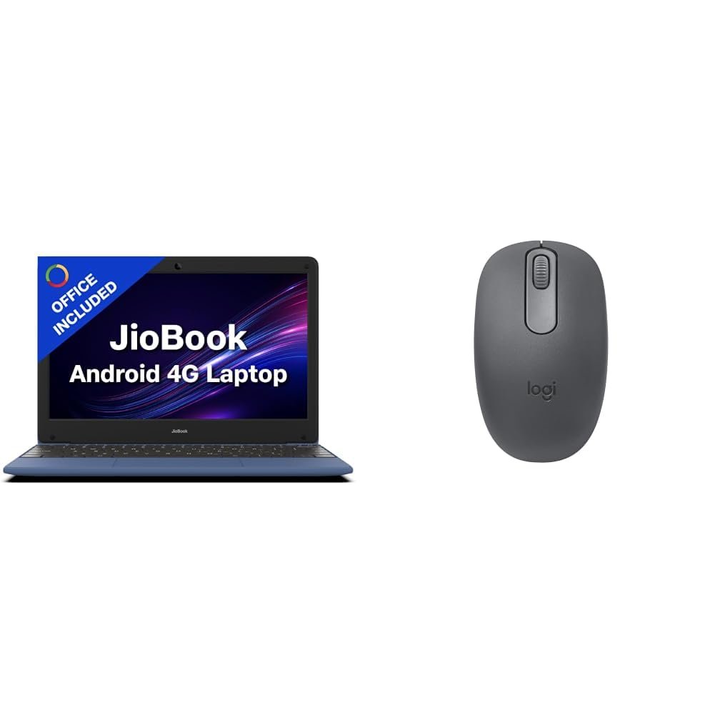 JioBook 11 with Lifetime Office | Android 4G Laptop Mediatek 8788 (JioOS) | Octa-core | 4GB RAM | 64 eMMC Storage | Thin and Light Laptop (11.6 inch, 990 Grams + Logitech M196 BT Mouse