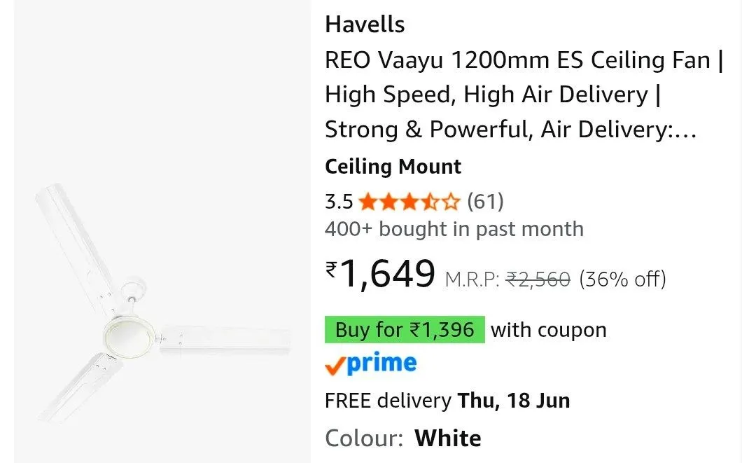 Havells 1200mm Ceiling fan 🤯