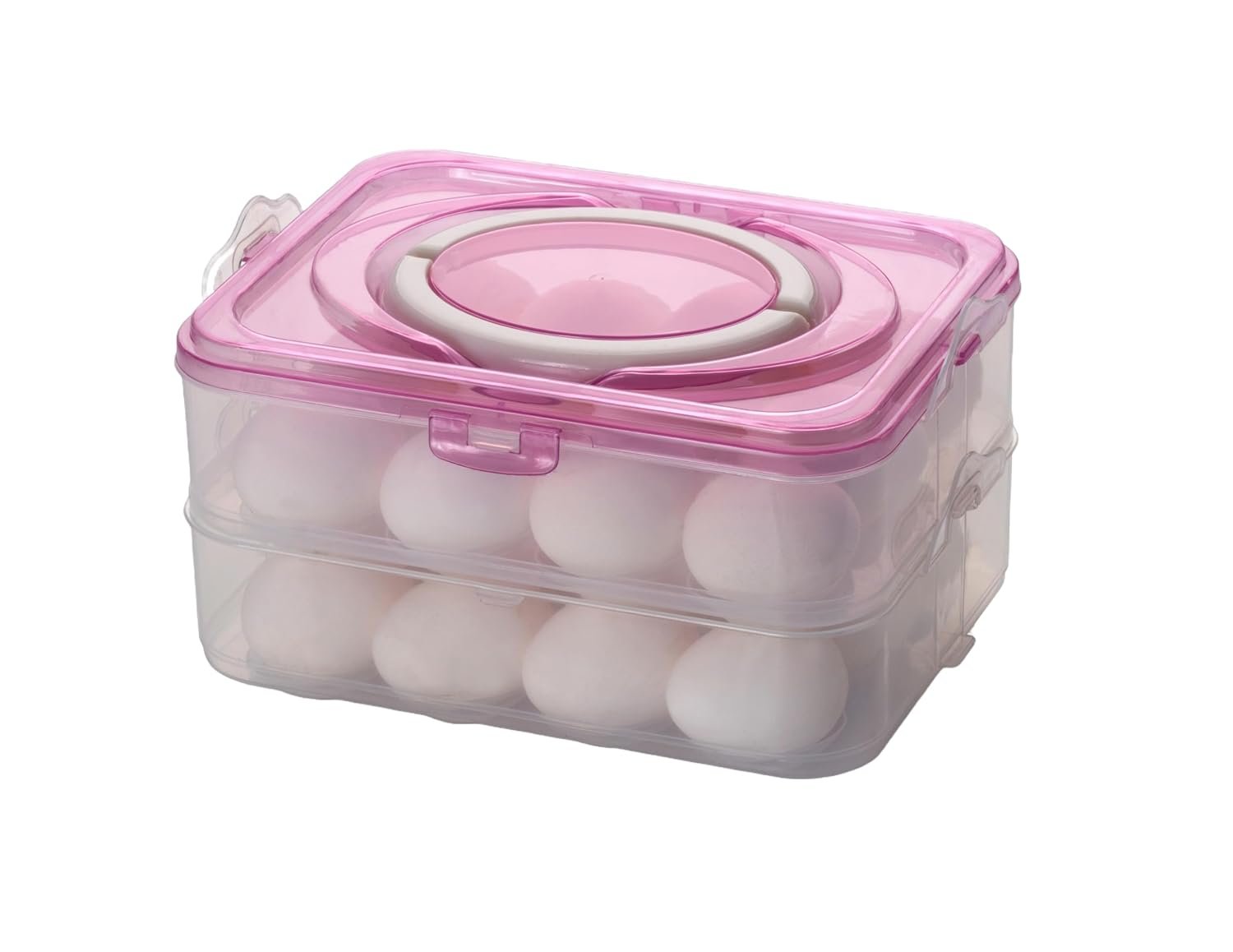 24 Egg Tray for Fridge | Abs Plastic Durable; Stackable; Stylish Container Box With Holder for Kitchen Fridge Egg Refrigerator Storage Tray (2 Layer PINK - 24 Egg)