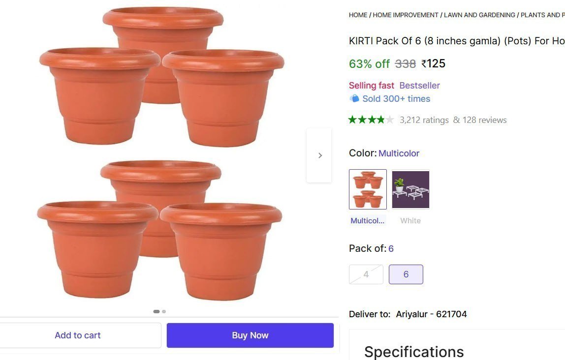 KIRTI Pack Of 6 (8 inches gamla) (Pots) For Home Decorative Plant Container Set Plant Container Set Price in India - Buy KIRTI Pack Of 6 (8 inches gamla) (Pots) For Home Decorative Plant Container Set