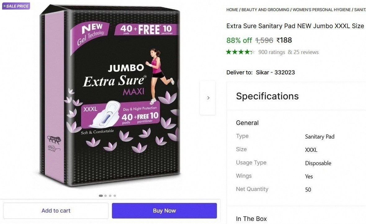 Extra Sure Sanitary Pad NEW Jumbo XXXL Size Sanitary Pad (Pack of 40+10 Pantyliner) (Free PS) Sanitary Pad Price in India - Buy Extra Sure Sanitary Pad NEW Jumbo XXXL Size Sanitary Pad (Pack of 40+10 