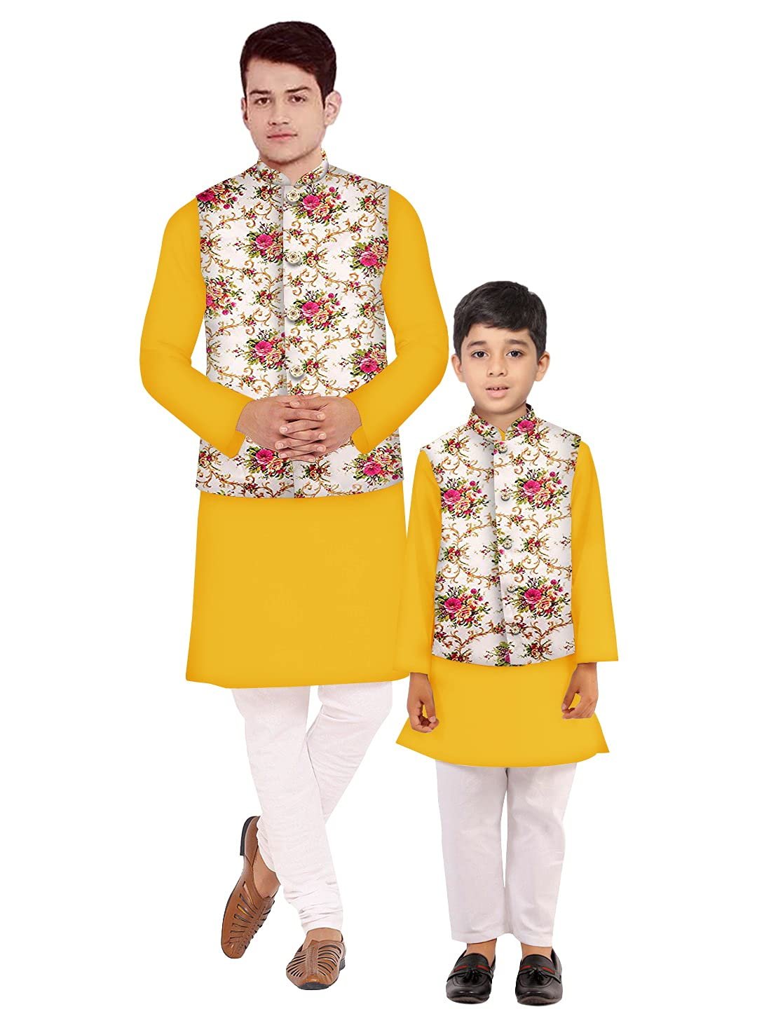 Os mens kurta pyjama with nerhu jacket combination of baap-beta & father and son's | 100% cotton kurta pyjama | Nerhu jacket satin material