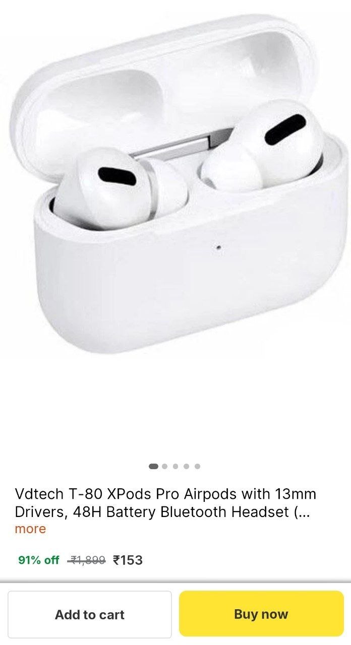 Vdtech T-80 XPods Pro Airpods with 13mm Drivers, 48H Battery Bluetooth Headset Price in India - Buy Vdtech T-80 XPods Pro Airpods with 13mm Drivers, 48H Battery Bluetooth Headset online at Shopsy.in