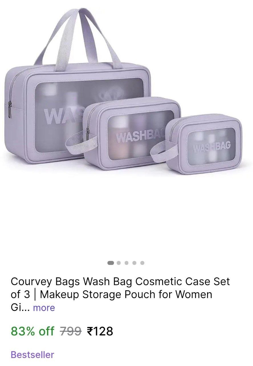 Courvey Bags Wash Bag Cosmetic Case Set of 3 | Makeup Storage Pouch for Women Girls (Purple) Travel Toiletry Kit Price in India - Buy Courvey Bags Wash Bag Cosmetic Case Set of 3 | Makeup Storage Pouc