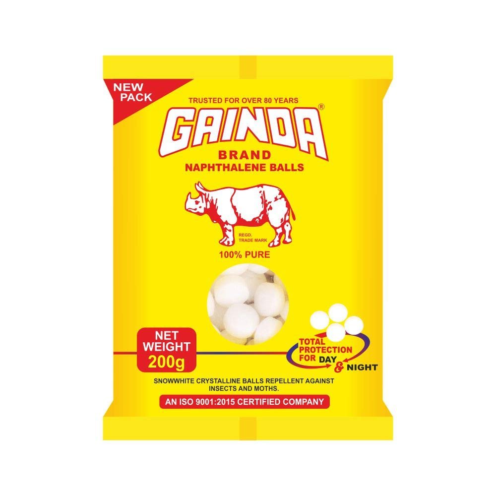 GAINDA Naphthalene Balls White Kapoor Goli Stain-free Anti-Insect, Repellant Mothballs Sanitary Cubes for Cloth Wardrobe, Almirah, Bookshelves, Cupboards & Drawers - 200 Gm, White